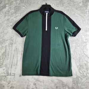 Fred Perry Green and Black Polo Shirt Mens XL Quarter Zip Preppy